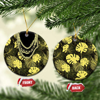 Yellow Hawaii Kukui Nut Lei Ceramic Ornament Hawaiian Pattern Monstera Tropical Vibes - Polynesian Pride