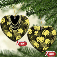 Yellow Hawaii Kukui Nut Lei Ceramic Ornament Hawaiian Pattern Monstera Tropical Vibes - Polynesian Pride