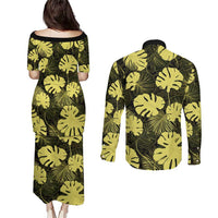 Yellow Hawaii Kukui Nut Lei Couples Matching Puletasi and Long Sleeve Button Shirt Hawaiian Pattern Monstera Tropical Vibes LT14 - Polynesian Pride