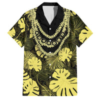 Yellow Hawaii Kukui Nut Lei Family Matching Long Sleeve Bodycon Dress and Hawaiian Shirt Hawaiian Pattern Monstera Tropical Vibes - Polynesian Pride