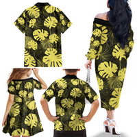 Yellow Hawaii Kukui Nut Lei Family Matching Off The Shoulder Long Sleeve Dress and Hawaiian Shirt Hawaiian Pattern Monstera Tropical Vibes - Polynesian Pride