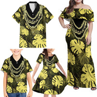 Yellow Hawaii Kukui Nut Lei Family Matching Off Shoulder Maxi Dress and Hawaiian Shirt Hawaiian Pattern Monstera Tropical Vibes - Polynesian Pride
