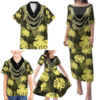 Yellow Hawaii Kukui Nut Lei Family Matching Puletasi and Hawaiian Shirt Hawaiian Pattern Monstera Tropical Vibes - Polynesian Pride