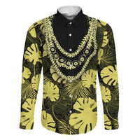 Yellow Hawaii Kukui Nut Lei Family Matching Short Sleeve Bodycon Dress and Hawaiian Shirt Hawaiian Pattern Monstera Tropical Vibes - Polynesian Pride