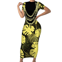 Yellow Hawaii Kukui Nut Lei Family Matching Short Sleeve Bodycon Dress and Hawaiian Shirt Hawaiian Pattern Monstera Tropical Vibes - Polynesian Pride