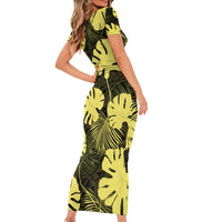 Yellow Hawaii Kukui Nut Lei Family Matching Short Sleeve Bodycon Dress and Hawaiian Shirt Hawaiian Pattern Monstera Tropical Vibes - Polynesian Pride