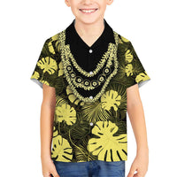 Yellow Hawaii Kukui Nut Lei Family Matching Short Sleeve Bodycon Dress and Hawaiian Shirt Hawaiian Pattern Monstera Tropical Vibes - Polynesian Pride