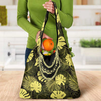 Yellow Hawaii Kukui Nut Lei Grocery Bag Hawaiian Pattern Monstera Tropical Vibes - Polynesian Pride