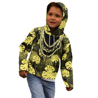 Yellow Hawaii Kukui Nut Lei Kid Hoodie Hawaiian Pattern Monstera Tropical Vibes - Polynesian Pride