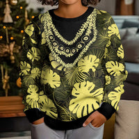 Yellow Hawaii Kukui Nut Lei Kid Ugly Christmas Sweater Hawaiian Pattern Monstera Tropical Vibes - Polynesian Pride