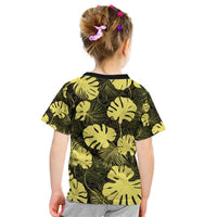 Yellow Hawaii Kukui Nut Lei Kid T Shirt Hawaiian Pattern Monstera Tropical Vibes - Polynesian Pride