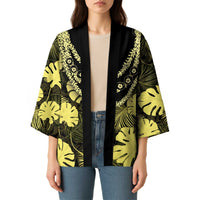 Yellow Hawaii Kukui Nut Lei Kimono Hawaiian Pattern Monstera Tropical Vibes - Polynesian Pride