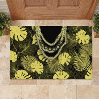 Yellow Hawaii Kukui Nut Lei Rubber Doormat Hawaiian Pattern Monstera Tropical Vibes - Polynesian Pride