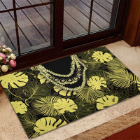 Yellow Hawaii Kukui Nut Lei Rubber Doormat Hawaiian Pattern Monstera Tropical Vibes - Polynesian Pride