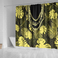 Yellow Hawaii Kukui Nut Lei Shower Curtain Hawaiian Pattern Monstera Tropical Vibes - Polynesian Pride