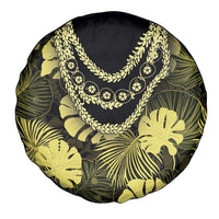 Yellow Hawaii Kukui Nut Lei Spare Tire Cover Hawaiian Pattern Monstera Tropical Vibes - Polynesian Pride