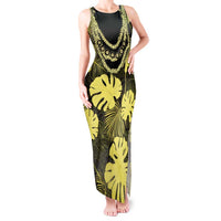 Yellow Hawaii Kukui Nut Lei Tank Maxi Dress Hawaiian Pattern Monstera Tropical Vibes - Polynesian Pride