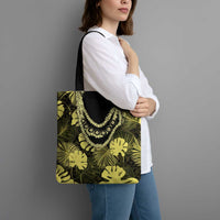 Yellow Hawaii Kukui Nut Lei Tote Bag Hawaiian Pattern Monstera Tropical Vibes - Polynesian Pride