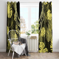 Yellow Hawaii Kukui Nut Lei Window Curtain Hawaiian Pattern Monstera Tropical Vibes - Polynesian Pride