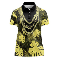 Yellow Hawaii Kukui Nut Lei Women Polo Shirt Hawaiian Pattern Monstera Tropical Vibes LT14 Female Yellow - Polynesian Pride