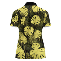 Yellow Hawaii Kukui Nut Lei Women Polo Shirt Hawaiian Pattern Monstera Tropical Vibes - Polynesian Pride