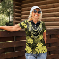 Yellow Hawaii Kukui Nut Lei Women Polo Shirt Hawaiian Pattern Monstera Tropical Vibes - Polynesian Pride