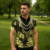 Yellow Hawaii Kukui Nut Lei Zipper Polo Shirt Hawaiian Pattern Monstera Tropical Vibes - Polynesian Pride