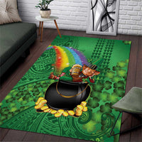 Hawaii Saint Patrick's Day Area Rug Funny Leprechaun With Pot Of Gold - Polynesian Tattoo