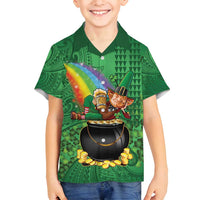 Hawaii Saint Patrick's Day Family Matching Off Shoulder Maxi Dress and Hawaiian Shirt Funny Leprechaun With Pot Of Gold - Polynesian Tattoo