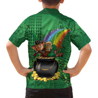 Hawaii Saint Patrick's Day Family Matching Tank Maxi Dress and Hawaiian Shirt Funny Leprechaun With Pot Of Gold - Polynesian Tattoo