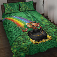 Hawaii Saint Patrick's Day Quilt Bed Set Funny Leprechaun With Pot Of Gold - Polynesian Tattoo LT14 Green - Polynesian Pride