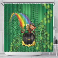 Hawaii Saint Patrick's Day Shower Curtain Funny Leprechaun With Pot Of Gold - Polynesian Tattoo LT14 - Polynesian Pride