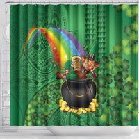 Hawaii Saint Patrick's Day Shower Curtain Funny Leprechaun With Pot Of Gold - Polynesian Tattoo LT14 - Polynesian Pride