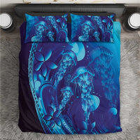 Purple Paradise Polynesia Jellyfish Bedding Set Plumeria Polynesian Tattoo Glowing Vibes