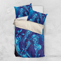 Purple Paradise Polynesia Jellyfish Bedding Set Plumeria Polynesian Tattoo Glowing Vibes