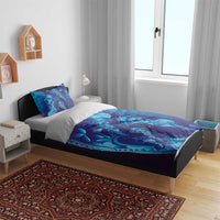 Purple Paradise Polynesia Jellyfish Bedding Set Plumeria Polynesian Tattoo Glowing Vibes