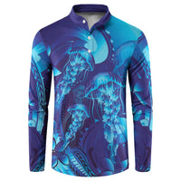 Purple Paradise Polynesia Jellyfish Button Sweatshirt Plumeria Polynesian Tattoo Glowing Vibes