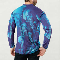 Purple Paradise Polynesia Jellyfish Button Sweatshirt Plumeria Polynesian Tattoo Glowing Vibes