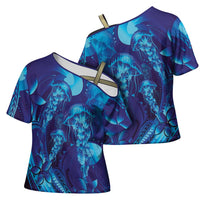 Purple Paradise Polynesia Jellyfish Cross Shoulder Shirt Plumeria Polynesian Tattoo Glowing Vibes LT14 - Polynesian Pride