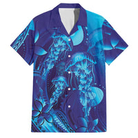 Purple Paradise Polynesia Jellyfish Family Matching Off The Shoulder Long Sleeve Dress and Hawaiian Shirt Plumeria Polynesian Tattoo Glowing Vibes