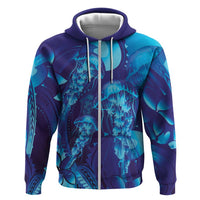 Purple Paradise Polynesia Jellyfish Hoodie Plumeria Polynesian Tattoo Glowing Vibes LT14 Zip Hoodie Purple - Polynesian Pride