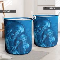 Blue Gradient Polynesia Jellyfish Laundry Basket Plumeria Polynesian Tattoo Glowing Vibes