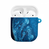 Blue Gradient Polynesia Jellyfish AirPods Case Plumeria Polynesian Tattoo Glowing Vibes