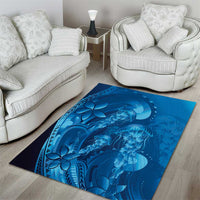 Blue Gradient Polynesia Jellyfish Area Rug Plumeria Polynesian Tattoo Glowing Vibes LT14 - Polynesian Pride