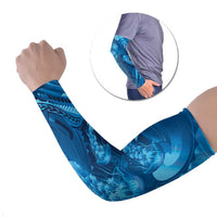 Blue Gradient Polynesia Jellyfish Arm Sleeves Plumeria Polynesian Tattoo Glowing Vibes