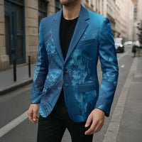 Blue Gradient Polynesia Jellyfish Blazer Plumeria Polynesian Tattoo Glowing Vibes LT14 - Polynesian Pride