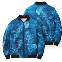 Blue Gradient Polynesia Jellyfish Bomber Puffer Jacket Plumeria Polynesian Tattoo Glowing Vibes