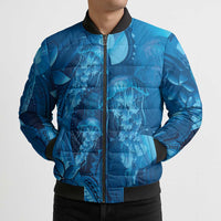 Blue Gradient Polynesia Jellyfish Bomber Puffer Jacket Plumeria Polynesian Tattoo Glowing Vibes