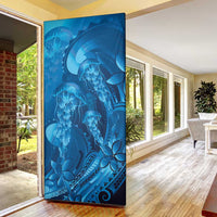 Blue Gradient Polynesia Jellyfish Door Cover Plumeria Polynesian Tattoo Glowing Vibes