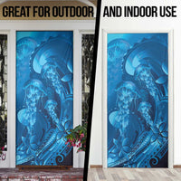 Blue Gradient Polynesia Jellyfish Door Cover Plumeria Polynesian Tattoo Glowing Vibes